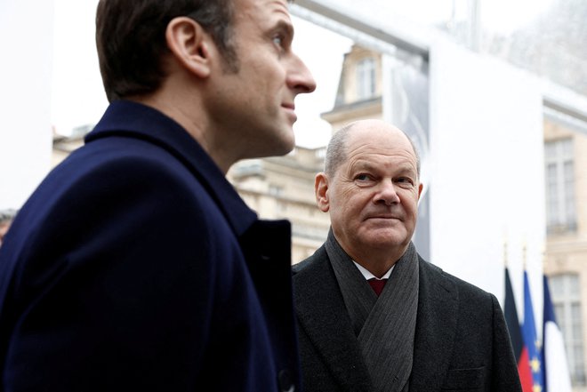 Emmanuel Macron in Olaf Scholz, aktualni francosko-nemški dvojec FOTO:&nbsp;Benoit Tessier/Reuters
