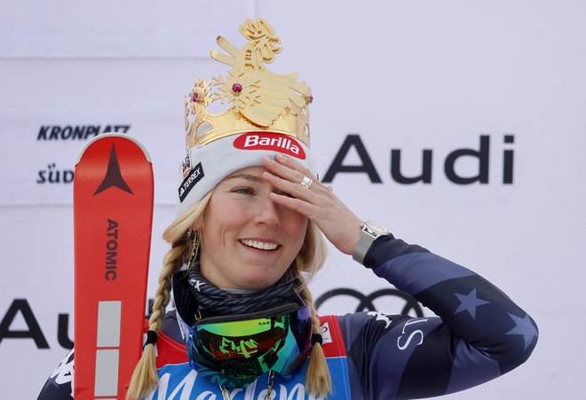 Mikaela Shiffrin ni skrivala zadovoljstva po podvigu na Kronplatzu. FOTO: Lisa Leutner/Reuters
