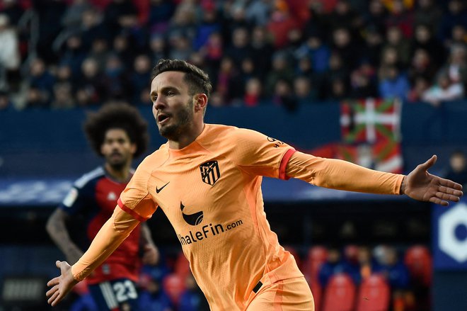 Saul Niguez je takole proslavil zmagoviti gol na tekmi v Pamploni. FOTO:&nbsp;Ander Gillenea/AFP
