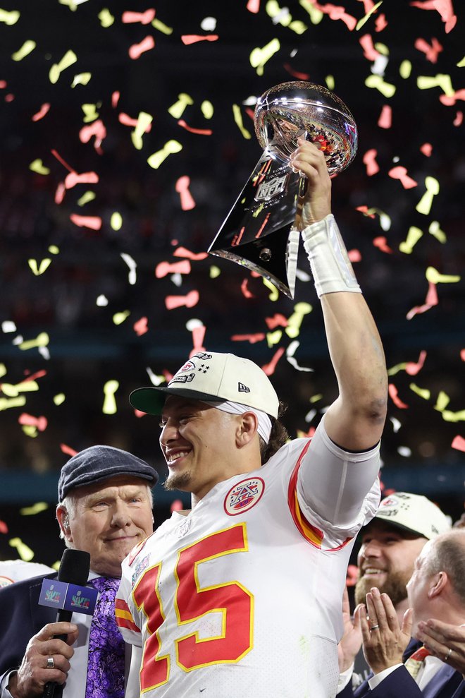 Patrick Mahomes slavi zmago proti&nbsp;Philadelphia Eagles. FOTO:&nbsp;AFP
