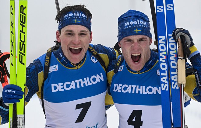 Sebastian Samuelsson (desno) in Martin Ponsiluoma sta dosegla dvojno švedsko zmago. FOTO:&nbsp;Christof Stache/AFP
