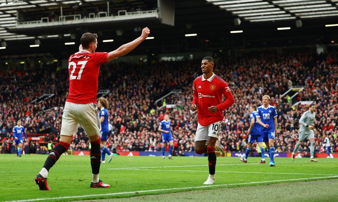 Manchester United je v nedeljo premagal Leicester s 3:0 z dvema goloma Marcusa Rashforda (danes). FOTO: Molly Darlington/Reuters
