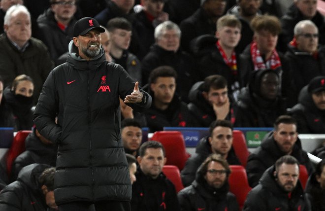 Jürgen Klopp med torkovo tekmo z madridskim Realom na Anfieldu. FOTO: Paul Ellis/AFP
