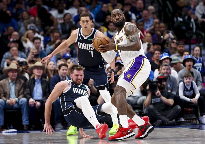 Luka Dončić in LeBron James sta se družila na nedavni tekmi zvezd v Salt Lake Cityju, tokrat pa ni bilo prostora za prijateljevanje. FOTO:&nbsp;Kevin Jairaj/USA&nbsp;Today Sports
