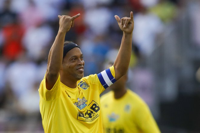 Ronaldinho na lanski prijateljski tekmi v Miamiju. FOTO: Sam Navarro/USA Today Sports
