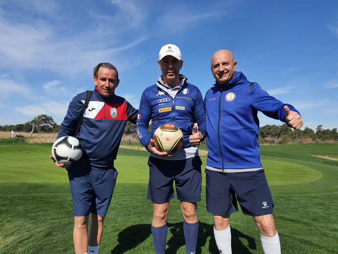 Vasja Kovač, Peter Dirnbek in Nani Franc Matjašič (na fotografiji z leve) se bodo v marcu preizkusili še na močni tekmi svetovnega pokala v Španiji. FOTO: Footgolf zveza Slovenije
