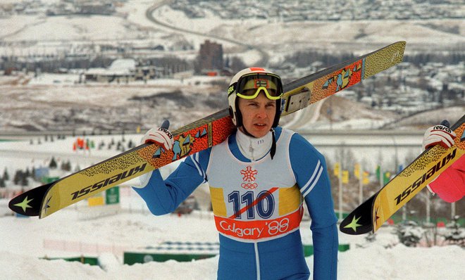 Matti Nykänen na zimskih olimpijskih igrah v Calgaryju leta 1988. FOTO: Bob Pearson/AFP
