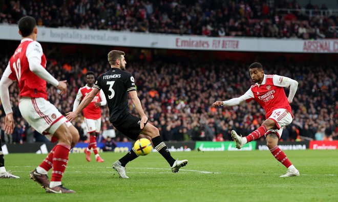 Reiss Nelson je s svojim golom prinesel zmago Arsenalu. FOTO: David Klein/Reuters
