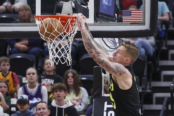 Luka Šamanić je k zmagi Utaha nad Denverjem prispeval kar 23 točk. FOTO: Rob Gray/Usa Today Sports