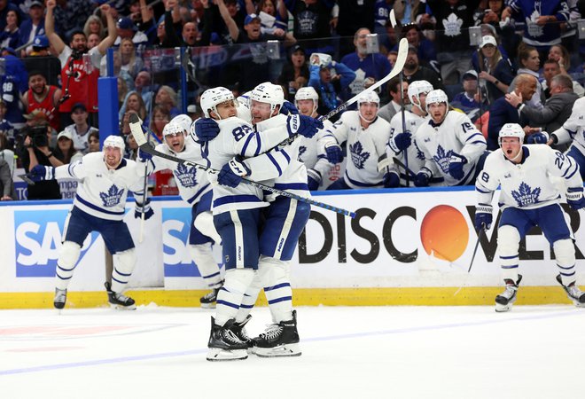 Morgan Rielly je dosegel zmagoviti gol za Toronto. FOTO: Kim Klement/Reuters