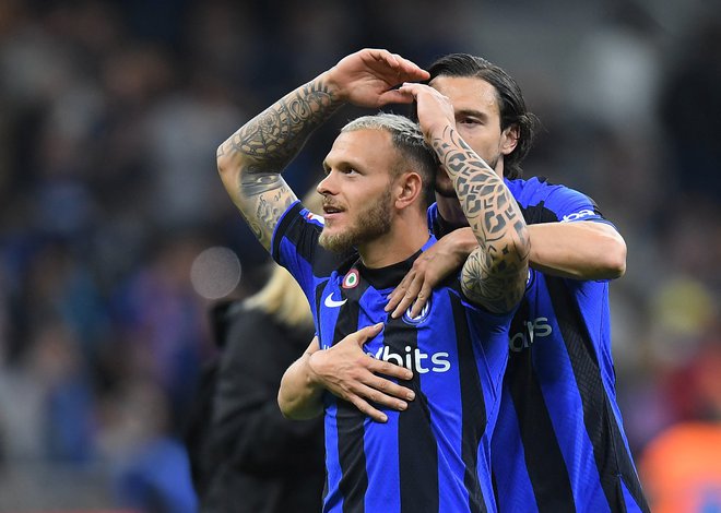 Interjev talijanski reprezentant Federico Dimarco je odločil polfinalnega zmagovalca v dvoboju proti Juventusu. FOTO: Daniele Mascolo/Reuters