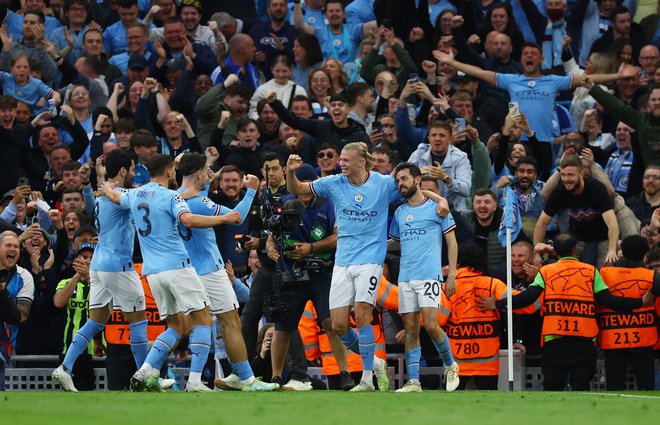 Veselje Manchester Cityja po zanesljivi zmagi. Foto: Reuters