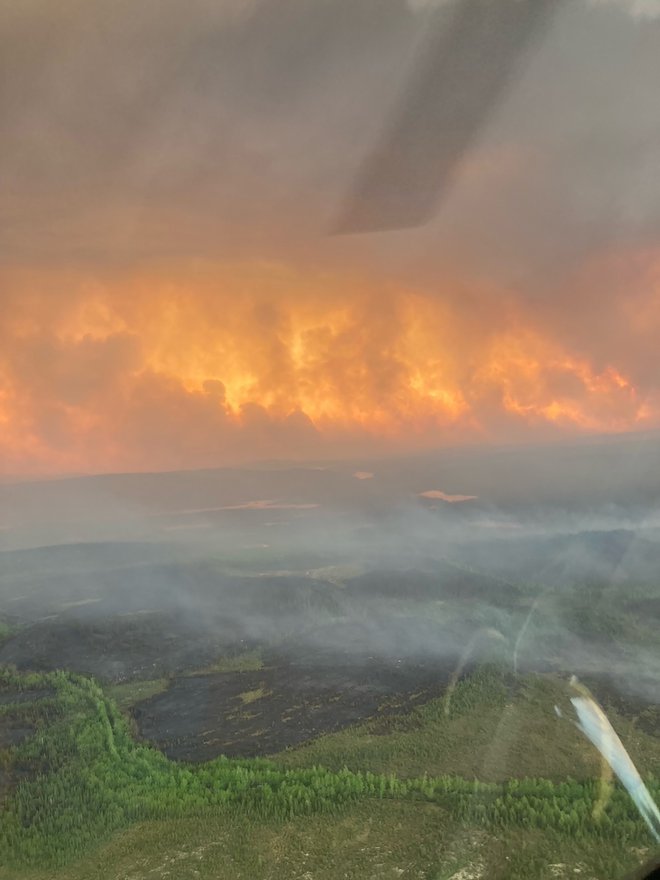 Posnetek požara s helikopterja. FOTO: Kevin Burton/AFP