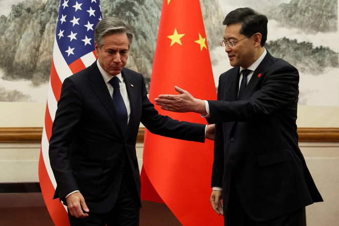 Ameriški zunanji minister Antony Blinken je obiskal kitajskega zunanjega ministra Qin Ganga. Foto Leah Millis/Reuters