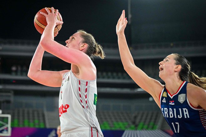 Belgijka Emma Meesseman je prva v zgodovini EP dosegla trojni dvojček. FOTO: Jure Makovec/AFP