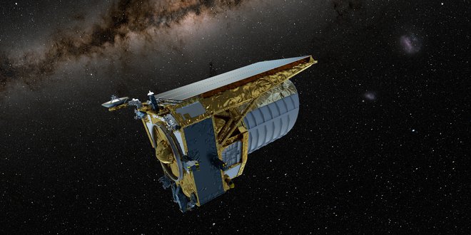Teleskop Euclid bodo izstrelili predvidoma v soboto, odpotoval bo v točko L2, ki leži 1,5 milijona kilometrov od Zemlje. FOTO: Esa

 