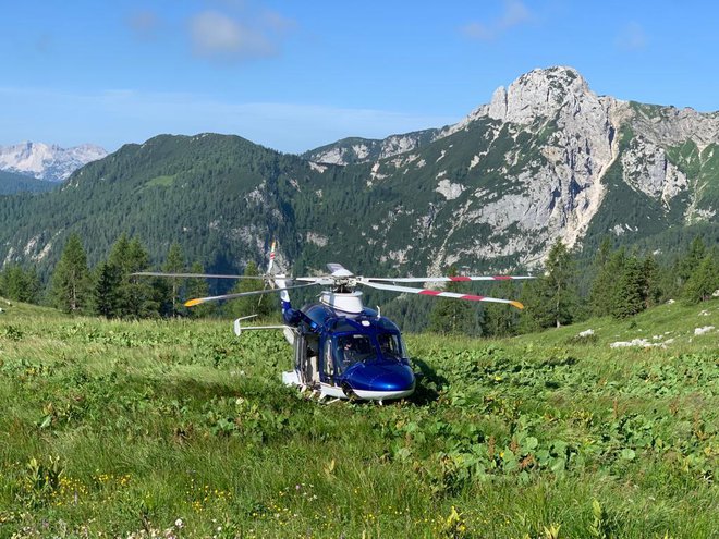 Okoli 10. ure se je na melišču pri Smokuški planini v občini Žirovnica odtrgala skala in hudo poškodovala pohodnico. FOTO: Policijska uprava Kranj 