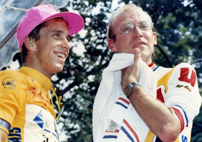 Greg LeMond (levo) in Laurent Fignon. FOTO: Charles Platiau/Reuters