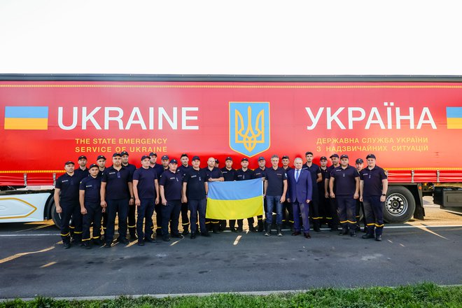 Več kot 50 pripadnikov ukrajinskih inženirskih sil z mehanizacijo je 11. avgusta prispel v Slovenijo. FOTO: Črt Piksi