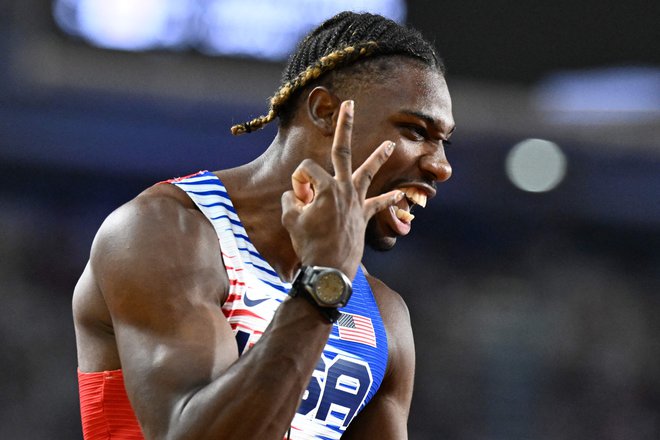 Noah Lyles se je veselil nove zmage. FOTO: Jewel Samad/AFP