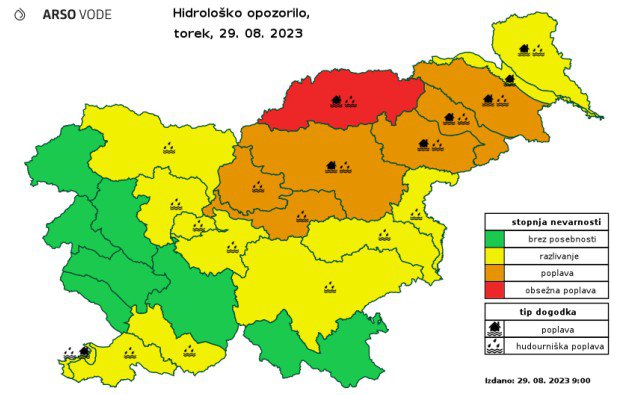 Za Koroško velja rdeči alarm zaradi poplav. FOTO: Arso