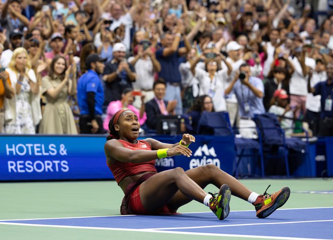 Coco Gauff je bila ljubljenka ameriškega občinstva. FOTO: Al Bello/AFP