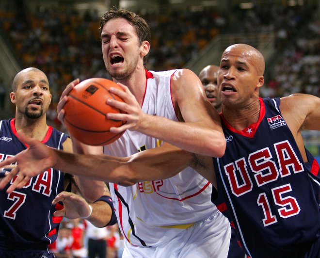 Richard Jefferson (desno) je na olimpijskih igrah leta leta 2004z ZDA osvojil »le« bronasto kolajno. FOTO: Lucy Nicholson/Reuters Pictures