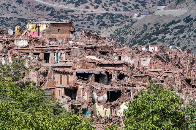 Porušena vas v provinci Al Haouz v pogorju Atlas FOTO: Fethi Belaid/AFP