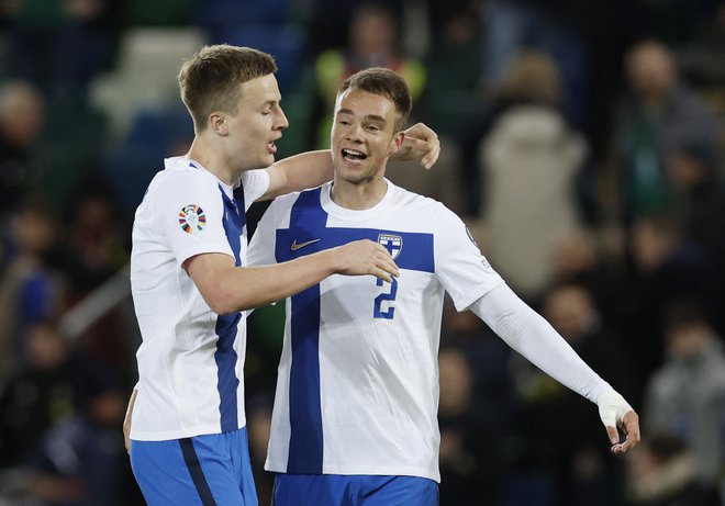 Leo Väisänen (na fotografiji desno) je minulo nedeljo zabil svoj prvi gol v ameriškem prvenstvu. FOTO: Jason Cairnduff/Reuters