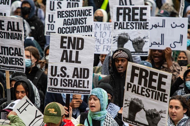 Demonstracije za Palestince v Bostonu. Foto Joseph Prezioso/Afp