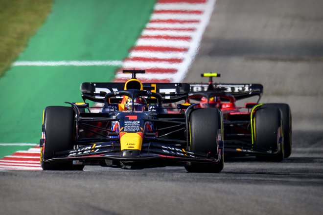 Max Verstappen (1) na poti do zmage v Austinu. FOTO: Jerome Miron/USA Today Sports