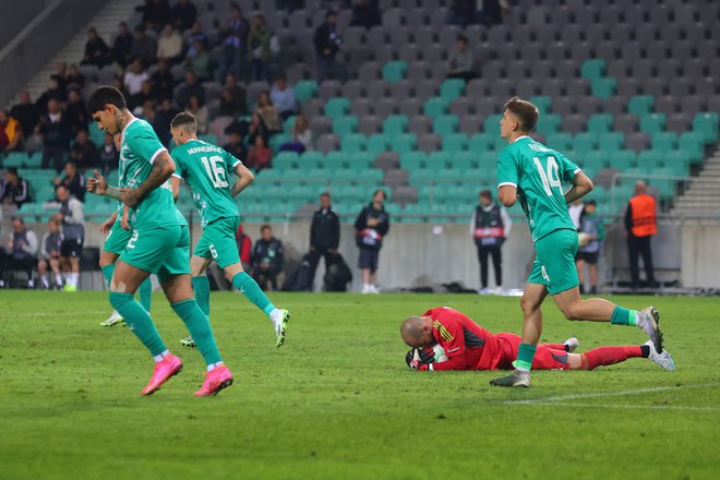 Nogometaši Olimpije so sklonjenih glav zapuščali igrišče. FOTO: Črt Piksi/Delo