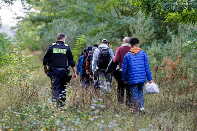 Prizore policistov, ki spremljajo nezakonite migrante, kot je ta z nemško-poljske meje, lahko zadnja leta spremljamo na obmejnih območjih številnih evropskih držav. Foto Jens Schlueter/AFP
