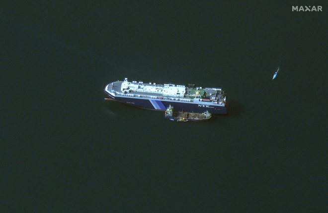 Galaxy Leader je le ena od izraelskih ladij, ki so jih v zadnjih tednih napadli jemenski hutijevci. Foto satelitski posnetek Maxar Technologies/AFP
