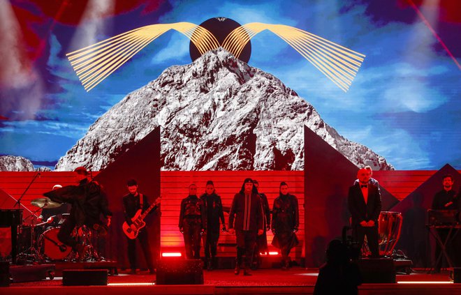 Skupina Laibach na otvoritveni slovesnosti v Kranjski gori, 21.2.2023. Foto: Matej Družnik/Delo