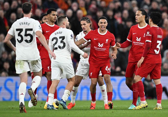 Liverpool in Manchester United sta se razšla brez golov. FOTO: Paul Ellis/AFP