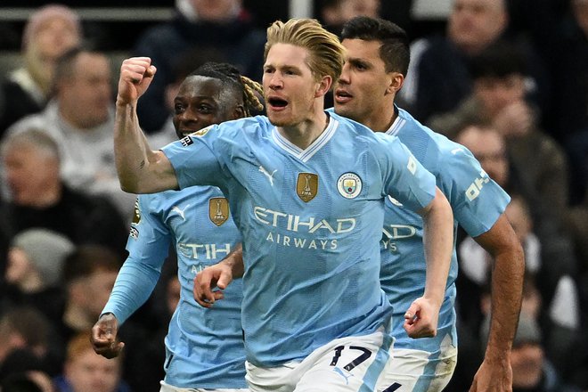 Belgijec Kevin De Bruyne proslavlja gol Manchester Cityja. FOTO: Oli Scarff/AFP