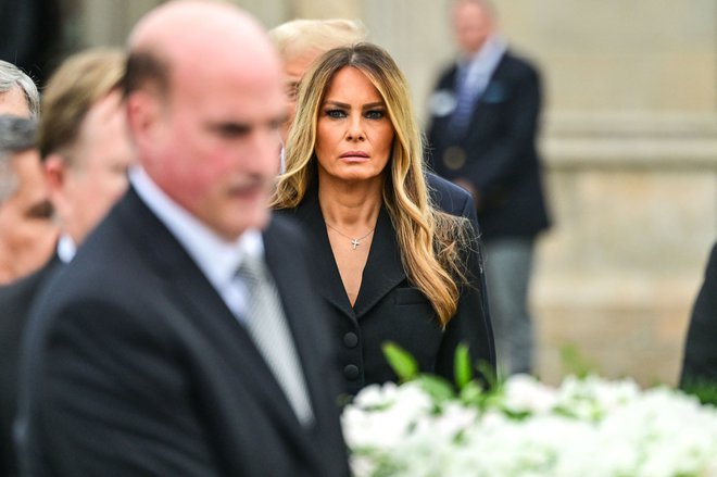 Nekdanja prva dama ZDA Melanija Trump na pogrebu matere Amalije Knavs. FOTO: Giorgio Viera/AFP