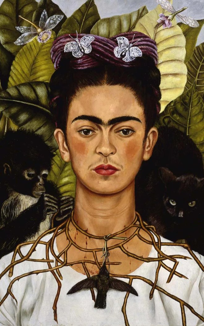 Tako je svoje trpljenje prikazala na avtoportretu z ogrlico iz trnja in s kolibrijem (1940). FOTO: FridaKahlo.org