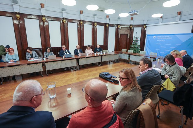 Prvi sestanek vladne strani s stavkovnim odborom Fides. Vlada še vztraja na celoviti rešitvi plačnih razmerij v javnem sektorju. FOTO: Matej Družnik/Delo