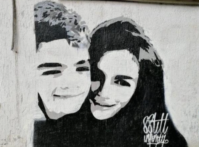 Mural Severine in sina v Beogradu, ki ga je na svojem  facebook profilu objavila tudi pevka.  FOTO:  Družbena omrežja