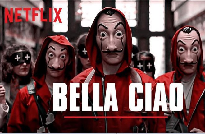 Pesem Bella Ciao je vnovič postala popularna v odmevni Netflixovi seriji La casa de papel oziroma Money Heist, v katerem jo prepevata glavna igralca. FOTO: NETFLIX