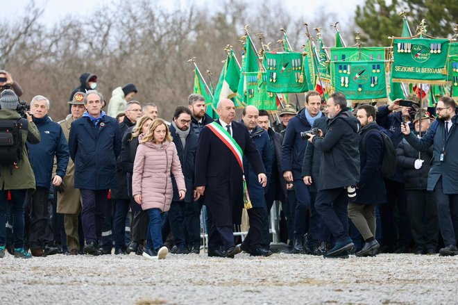 Slovesnosti na Bazovskem šohtu se je udeležila tudi predsednica italijanske vlade Giorgia Meloni. FOTO: Fotodamj@an/Primorski dnevnik