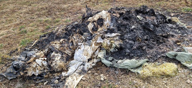 Sežgana odpadna folija od silažnih bal v Kozjanskem parku. FOTO: Arhiv Kozjanskega parka