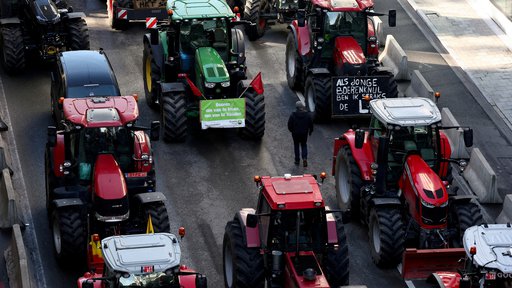 Razjarjeni kmetje so prvega februarja, ko je v Bruslju potekal vrh voditeljev EU, mesto ohromili s 1300 traktorji. FOTO: Yves Herman/Reuters