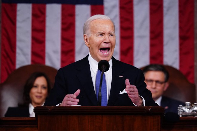 Biden Trumpa ni imenoval z imenom, v dobro uro trajajočem govoru pa je svojega predhodnika kar trinajstkrat obtožil za vse, kar je narobe doma in po svetu. Foto Shawn Thew/AFP