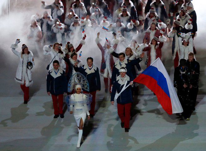 Pompozna otvoritvena slovesnost v Sočiju je za ruske športnike le še oddaljen spomin. FOTO: Adrian Dennis/AFP