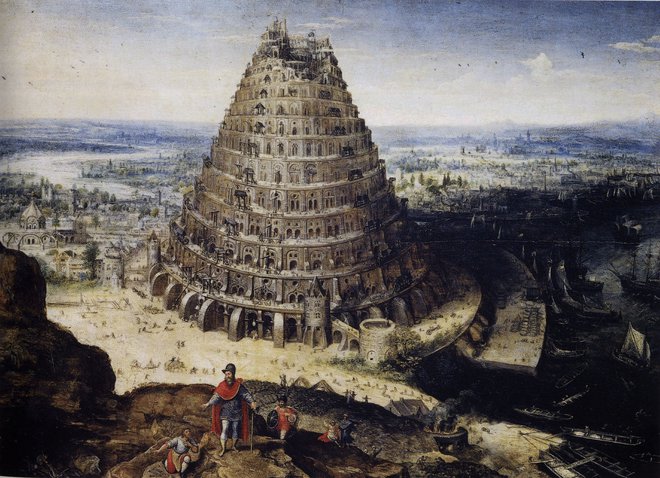 Babilonski stolp, ki je metafora prekomernih ambicij, je med drugimi naslikal Lucas van Valckenborch (1594). FOTO: Les Grandes Énigmes de L'humanité – éditions Larousse/Louvre