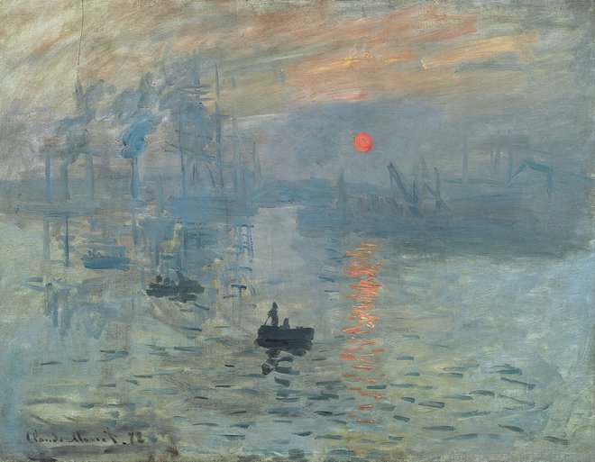 Claude Monet: Impresija, vzhajajoče sonce, slika iz leta 1872, je gibanju dala ime. Hranijo jo v muzeju Marmottan Monet v Parizu. FOTO: Wikipedia