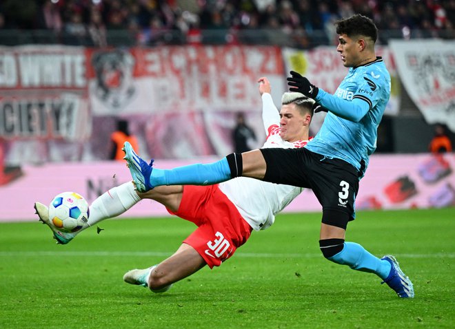 Benjamin Šeško je zabil gol proti Freiburgu. FOTO: Annegret Hilse/Reuters